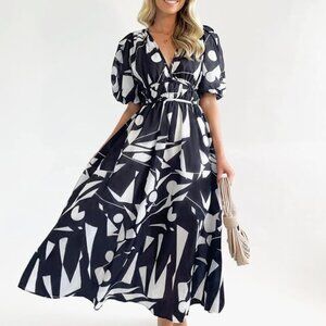 NWT Gingham & Heels Sakura Midi Dress - Black Geo - 8 US (12 AUS/UK)